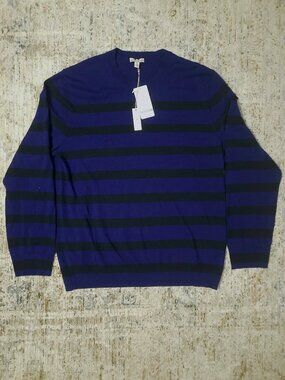 GAP Men's XL Sweater 100% Extra Fine Merino Wool Blue Black Striped